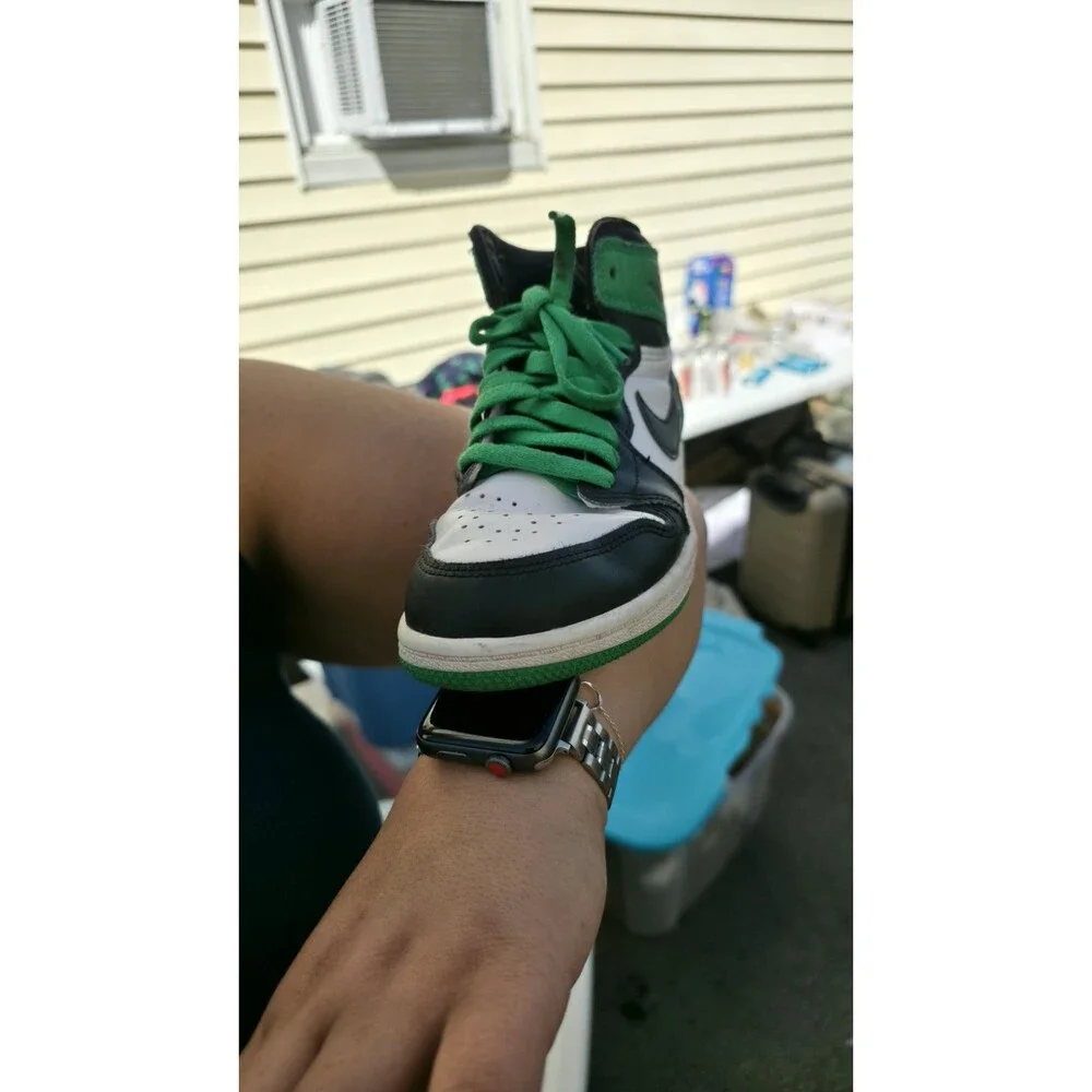 Jordan Air Jordan 1 High Top Colorblock Leather Sneakers Green Black White